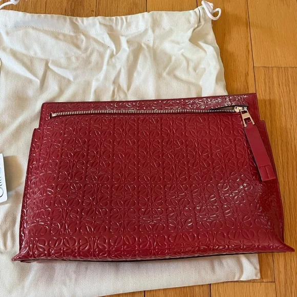 Authentic Loewe Embossed Red Pouch / Clutch